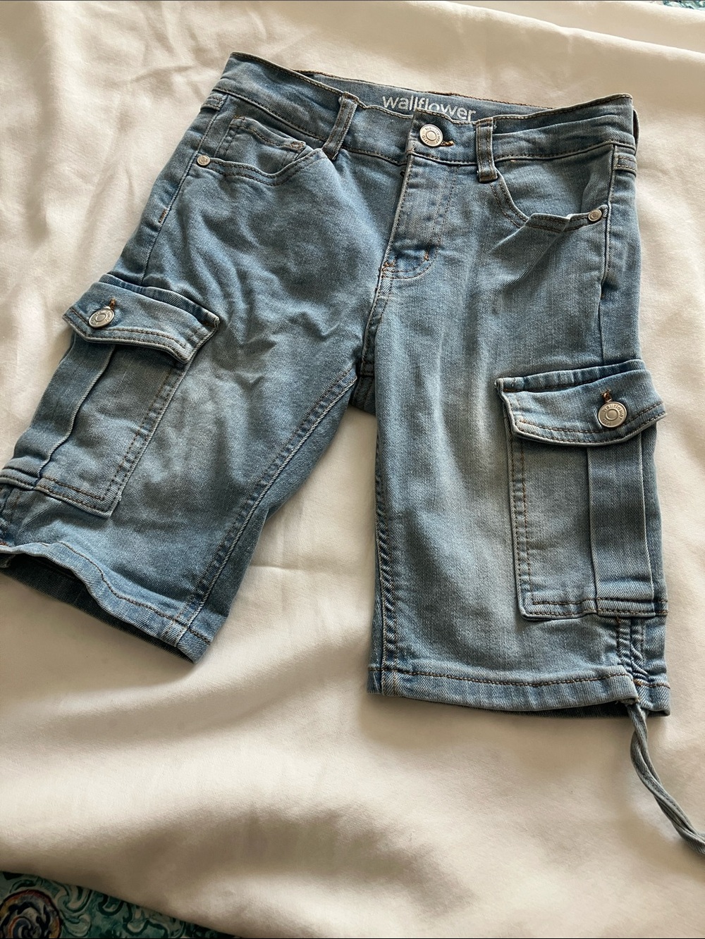 Wallflower Light Blue Denim Cargo Shorts - Kids
